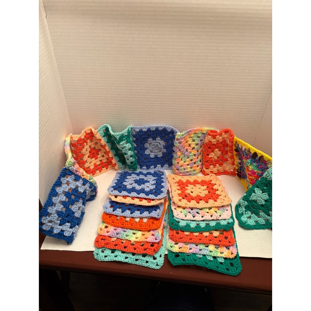 Lot of 22 Handmade Crochet Granny Squares 7x7 Multi Color DIY Craft Supplies